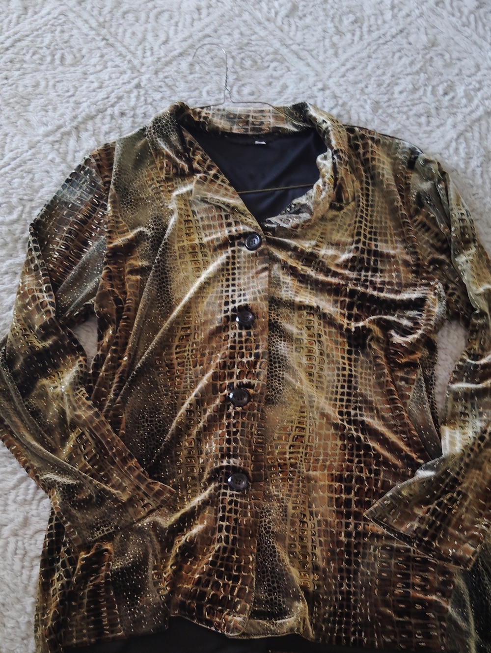 Olive Velvet Croc-Embossed Button Jacket
